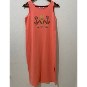 Vintage Dress Womens Size PS Floral Sleeveless Orange Ties Back Maxi Side Slits